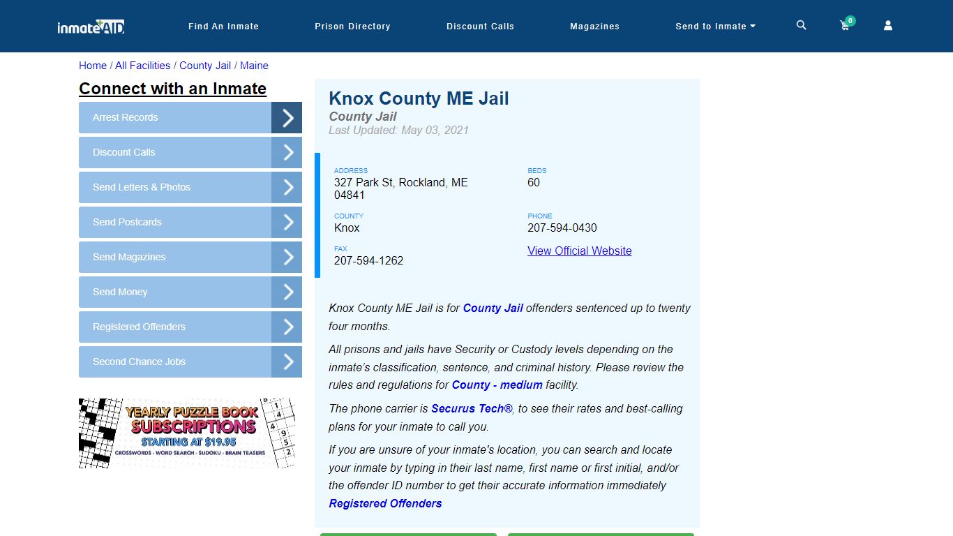 Knox County ME Jail - Inmate Locator